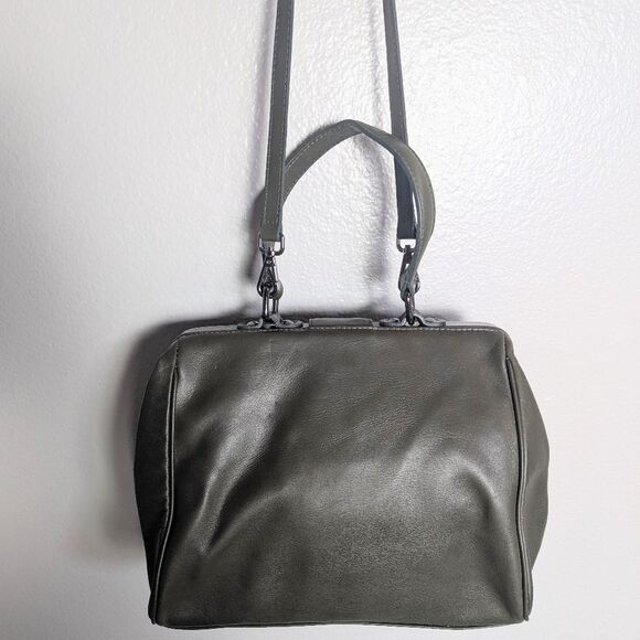 Nardelli Italian Dark Olive Green Leather Hinge Satchel Crossbody Handbag - Picture 4 of 8